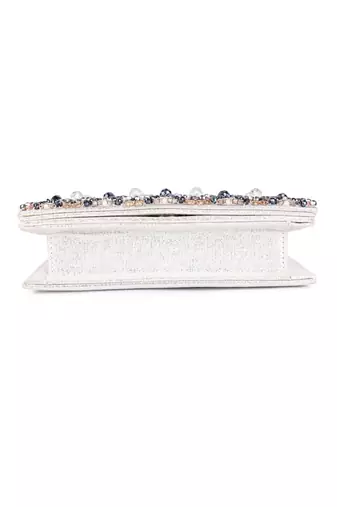 Multicolor beads embroidered leather clutch
