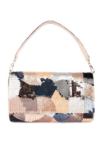 Multicolor sequin embroidered silk clutch