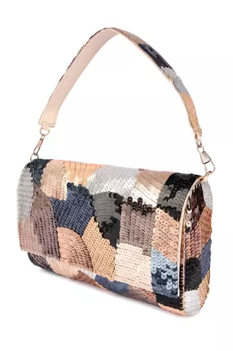 Multicolor sequin embroidered silk clutch