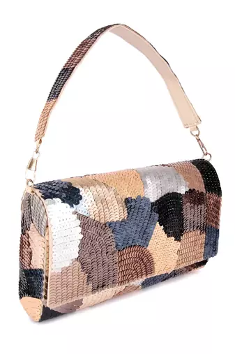 Multicolor sequin embroidered silk clutch