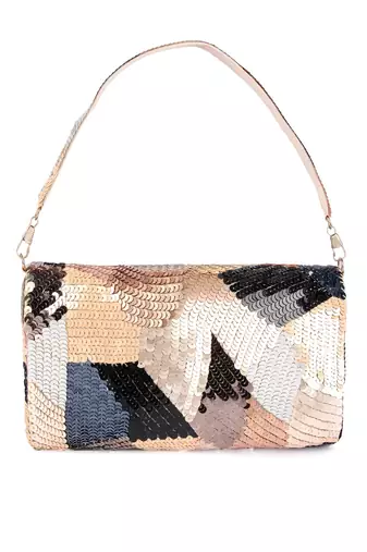 Multicolor sequin embroidered silk clutch