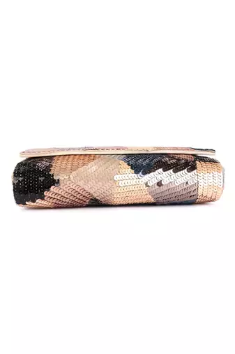 Multicolor sequin embroidered silk clutch