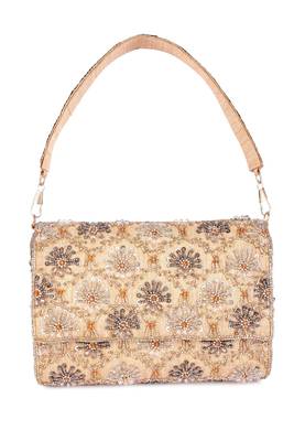 Gold sequin embroidered silk clutch 1