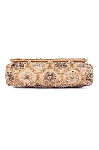 Gold sequin embroidered silk clutch