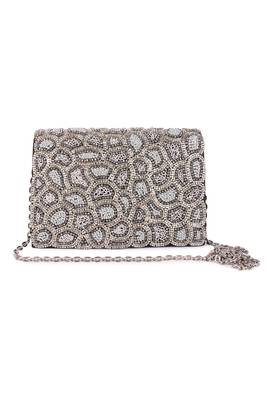 Silver embroidered silk clutch 1