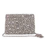 Silver embroidered silk clutch