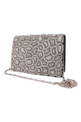 Silver embroidered silk clutch 2