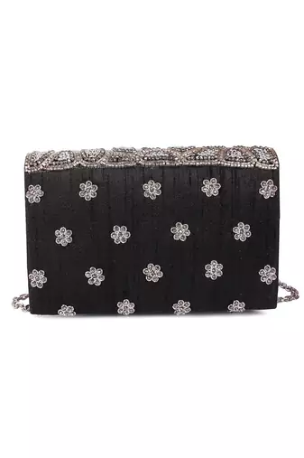Silver embroidered silk clutch