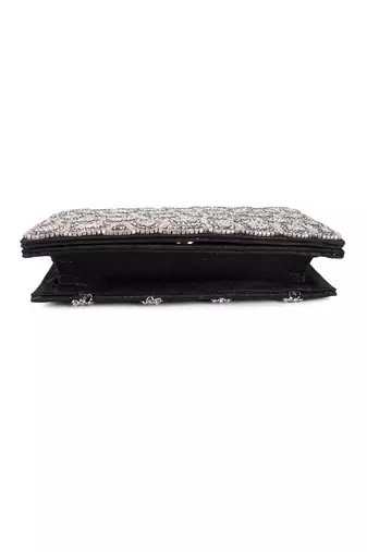Silver embroidered silk clutch