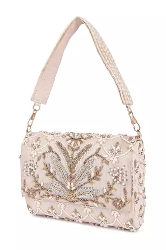 Multicolor embroidered silk clutch