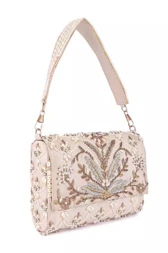 Multicolor embroidered silk clutch