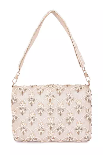 Multicolor embroidered silk clutch