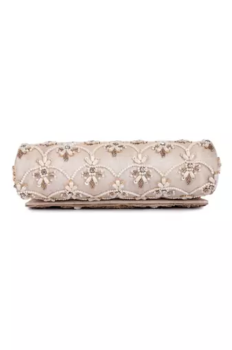 Multicolor embroidered silk clutch