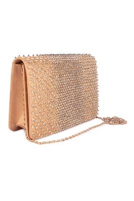 Gold beads embroidered silk clutch 1