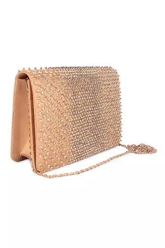 Gold beads embroidered silk clutch