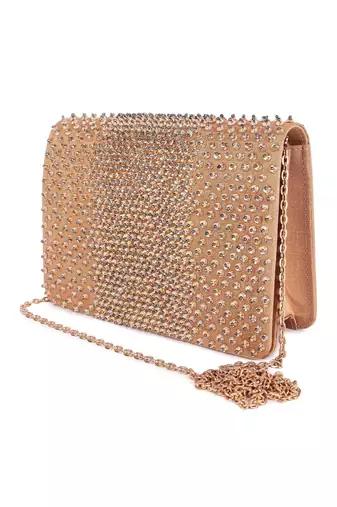 Gold beads embroidered silk clutch