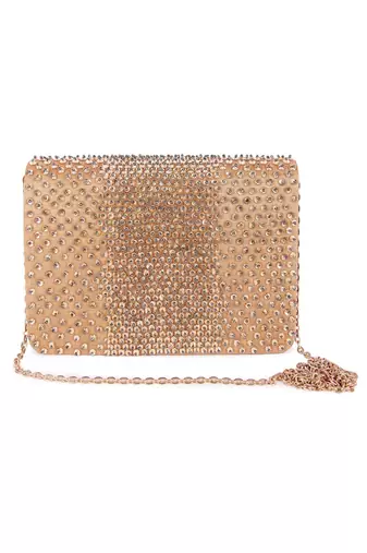 Gold beads embroidered silk clutch