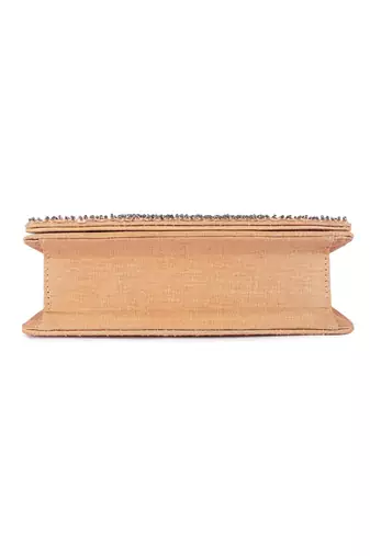 Gold beads embroidered silk clutch