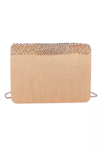 Gold beads embroidered silk clutch