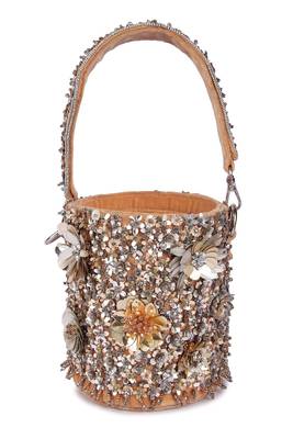 Gold sequin embroidered velvet potli bag 1