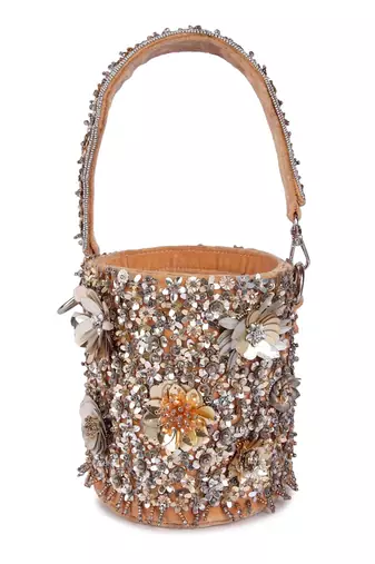 Gold sequin embroidered velvet potli bag