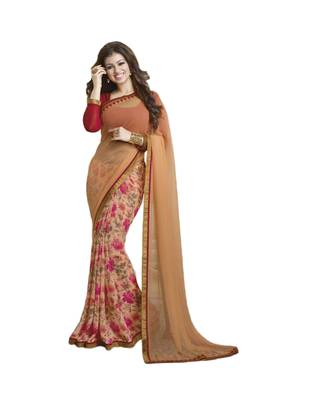 Orange printed Georgette saree with blouse 1