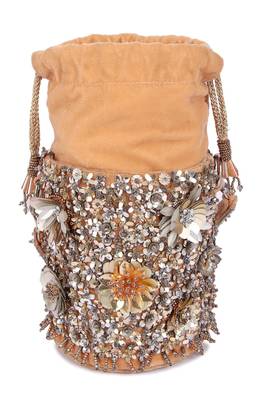Gold sequin embroidered velvet potli bag 4