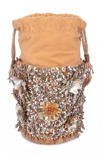 Gold sequin embroidered velvet potli bag