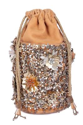Gold sequin embroidered velvet potli bag 5
