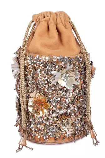 Gold sequin embroidered velvet potli bag