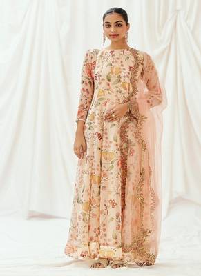 Multicolor printed organza anarkali 1