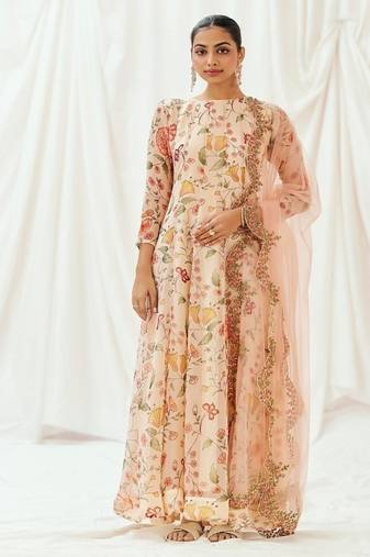 Multicolor printed organza anarkali