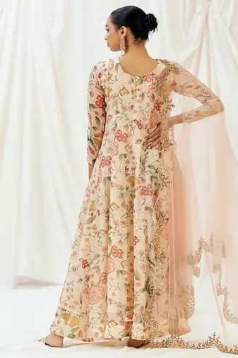 Multicolor printed organza anarkali