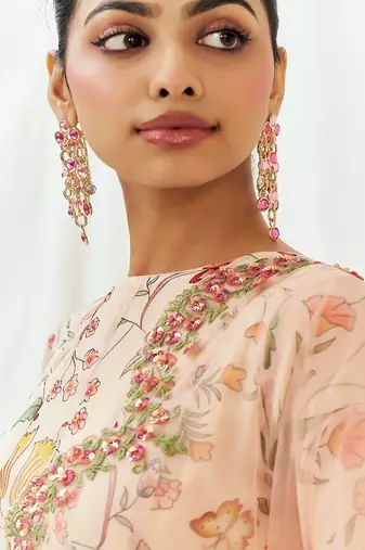 Multicolor printed organza anarkali