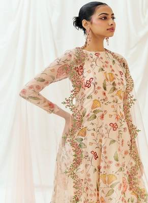 Multicolor printed organza anarkali 4