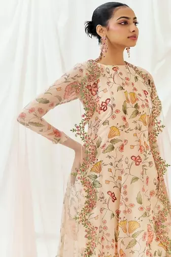 Multicolor printed organza anarkali