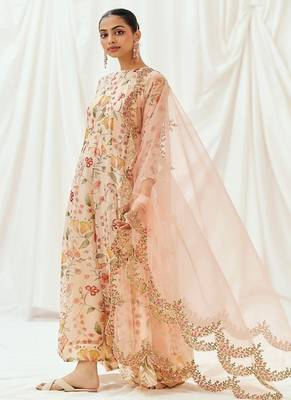 Multicolor printed organza anarkali 5