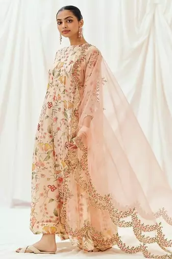 Multicolor printed organza anarkali