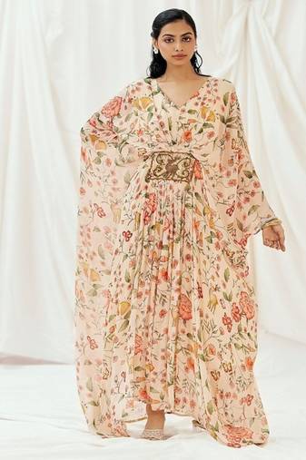 Multicolor printed georgette kaftan