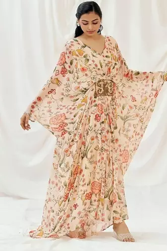 Multicolor printed georgette kaftan