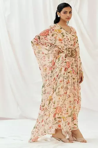 Multicolor printed georgette kaftan