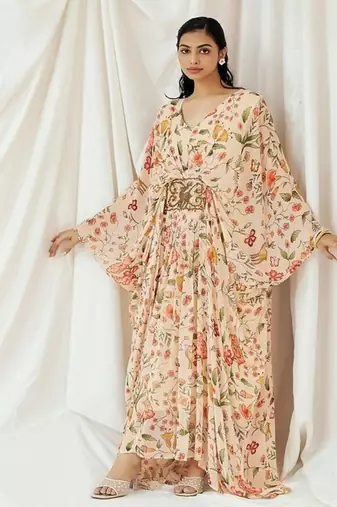 Multicolor printed georgette kaftan