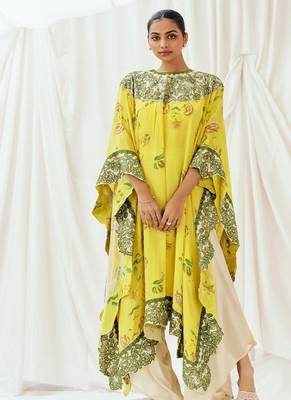 Yellow printed crepe kaftan 1