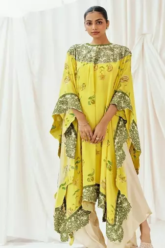 Yellow printed crepe kaftan