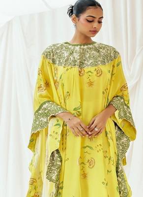 Yellow printed crepe kaftan 2