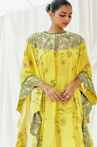Yellow printed crepe kaftan