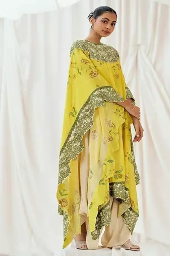 Yellow printed crepe kaftan