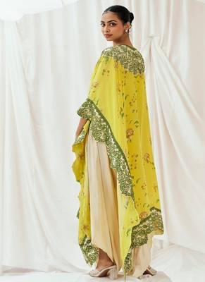 Yellow printed crepe kaftan 4