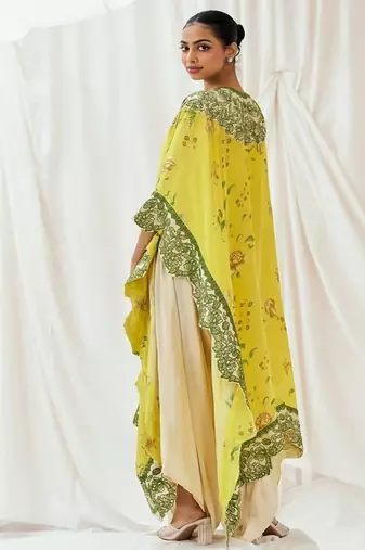 Yellow printed crepe kaftan