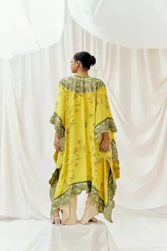 Yellow printed crepe kaftan